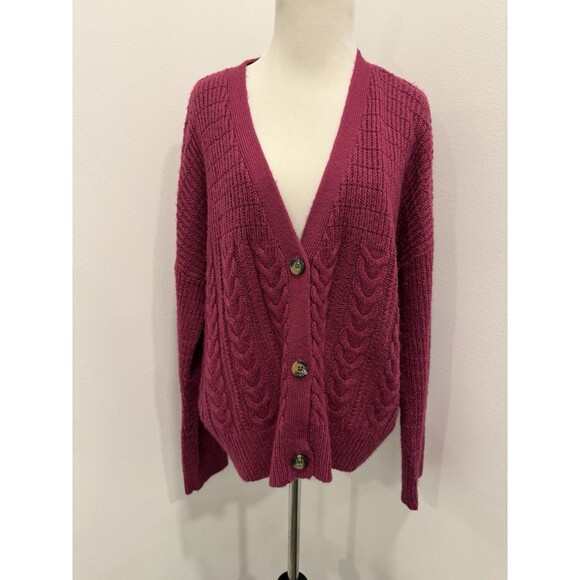 Splendid Cardigan Women XS Fuchsia Pink Cable Knit Button Oversized Sweater - Picture 1 of 9